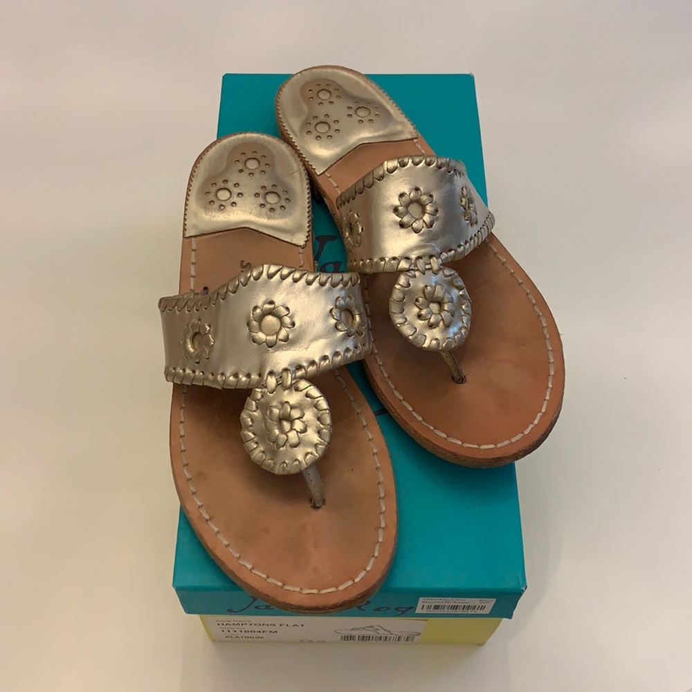 Jack Rogers Hamptons Flat Sandal Platinum Size 7.5